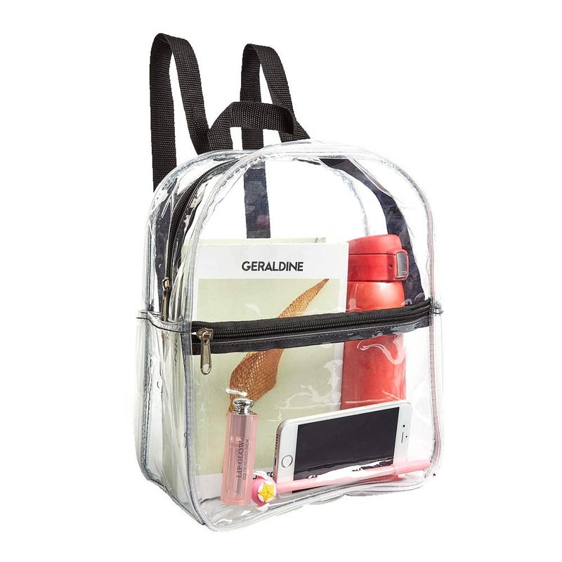 Clearworld Stadium Approved Clear Mini Backpack, Heavy Duty Cold-Resistant Transparent PVC Backpack with Work, Security Travel & Stadium(Black) - Image 1